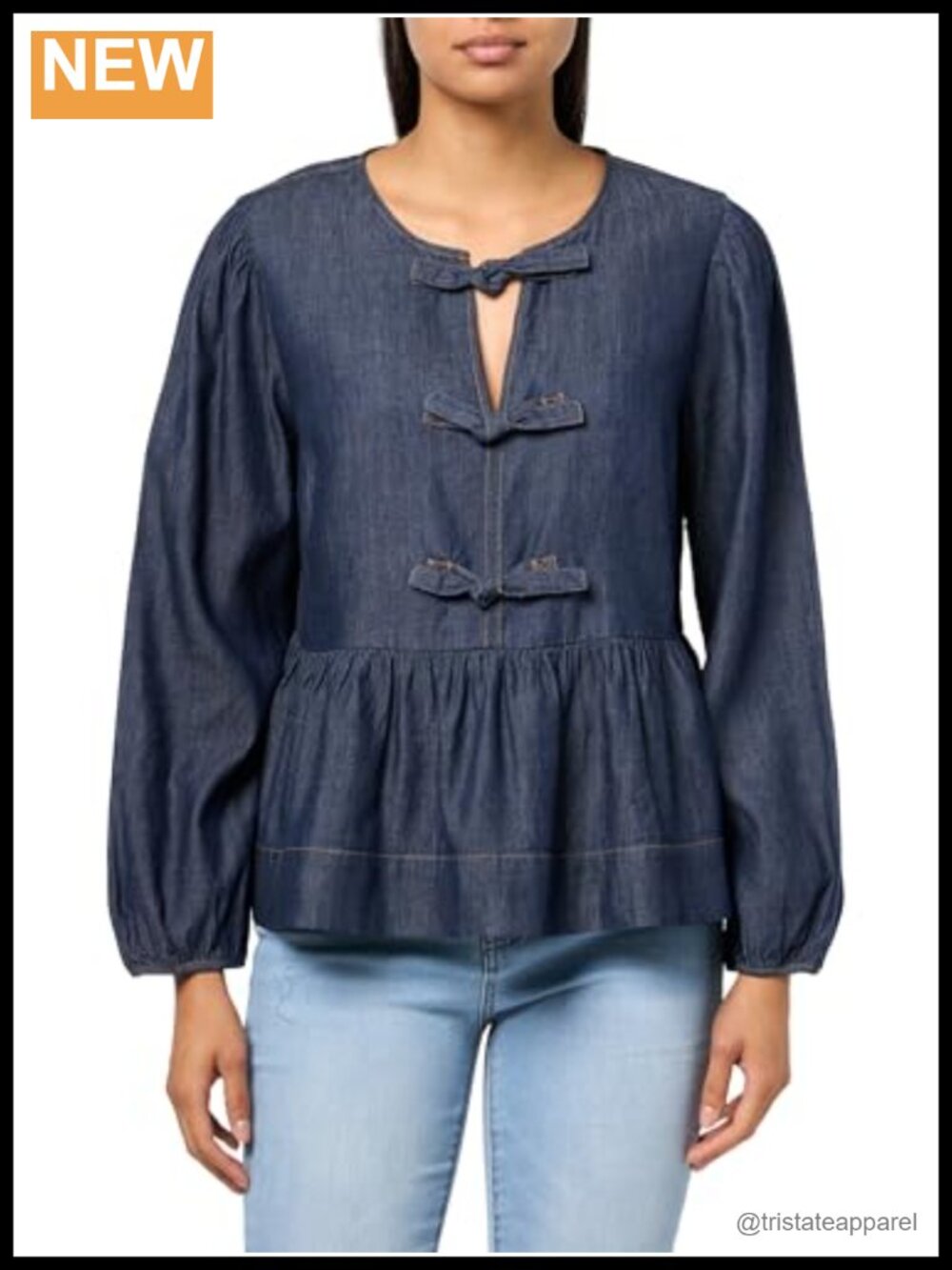 Nautica Women's Long Sleeve Chambray Popover Top Cotton Viscose Blouse